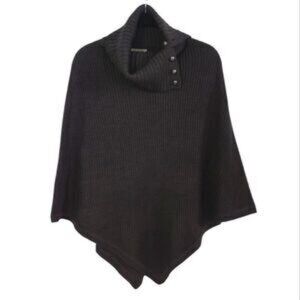 MICHAEL Michael Kors Women's Wide-Rib Button Turtleneck Poncho Black NWT